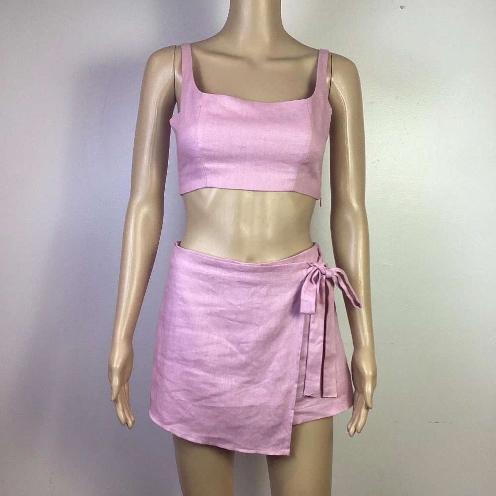 Reformation Two Piece Pink Linen Crop top & Skort Set Sz 0